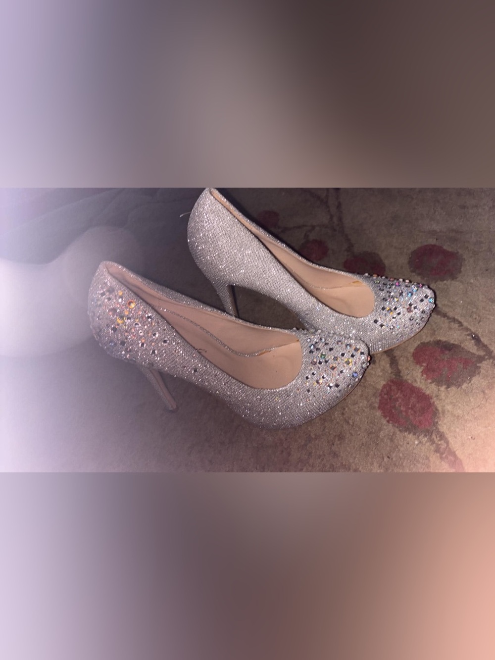Sparkling Silver Rhinestone High Heel Pumps - Women's Dress Shoes